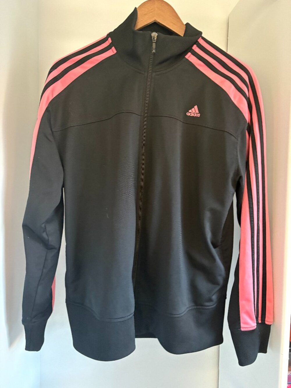 XL Classic Fit Adidas Black and Pink Track Jacket